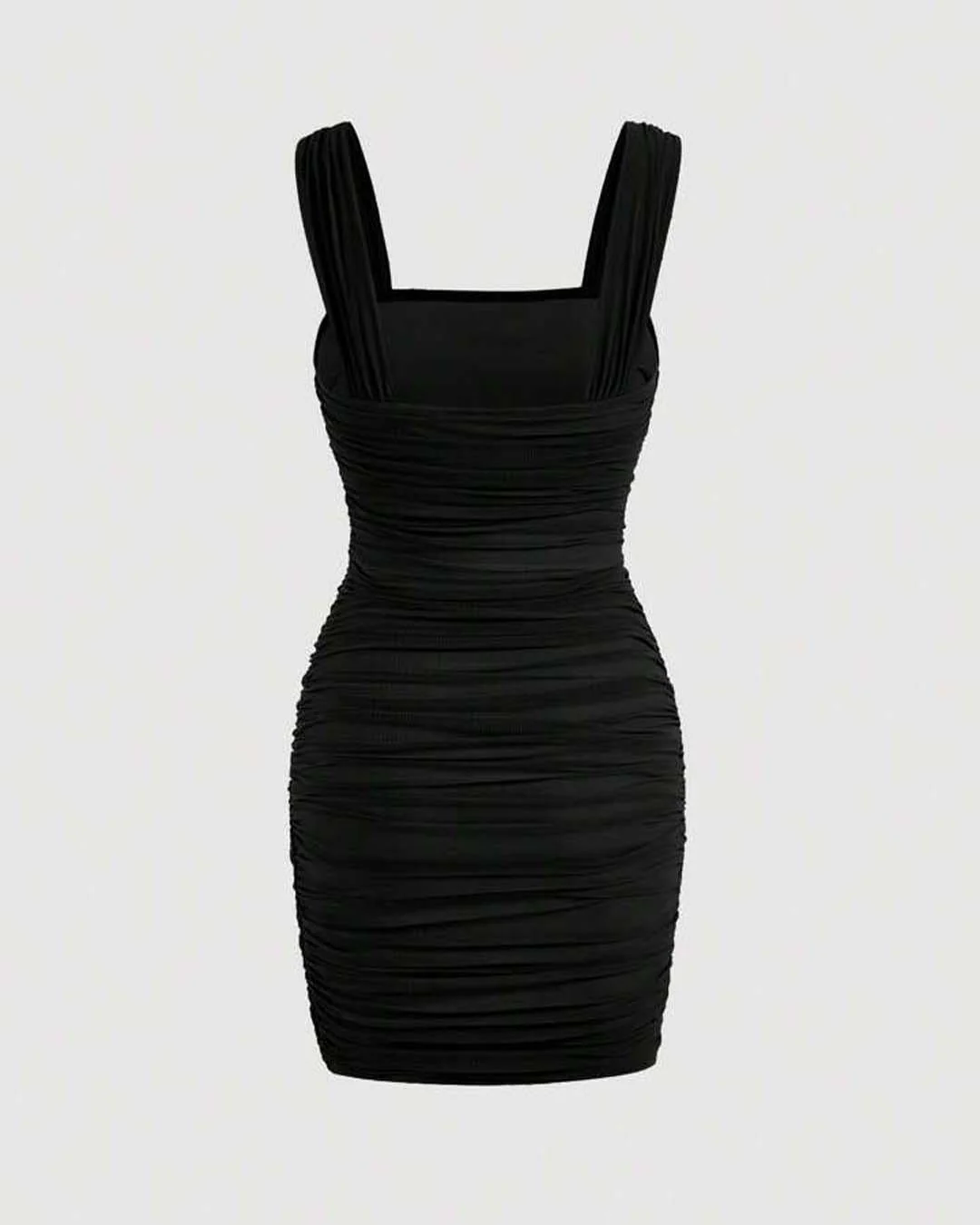 Solid Ruched Wrap Black Cami Dress - Image 2