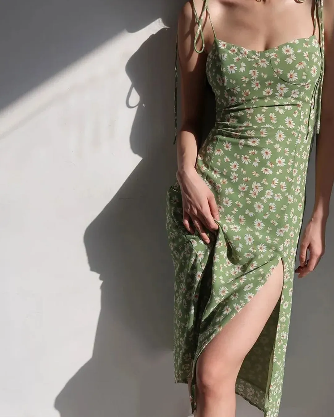 Spaghetti Strap Slit Midi Dress