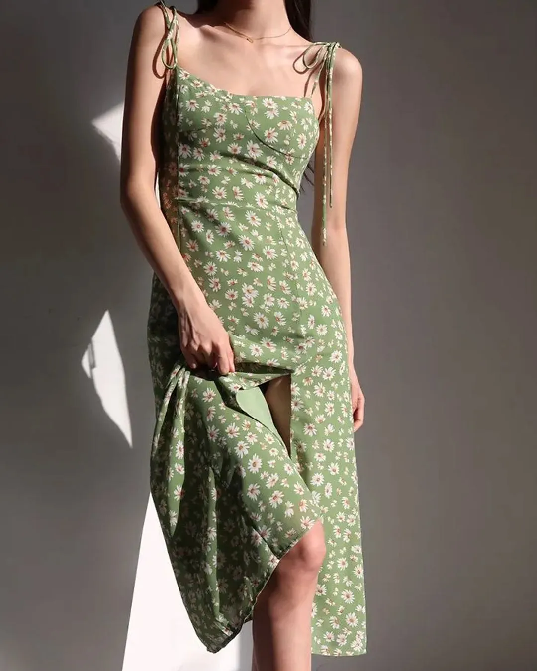 Spaghetti Strap Slit Midi Dress - Image 3