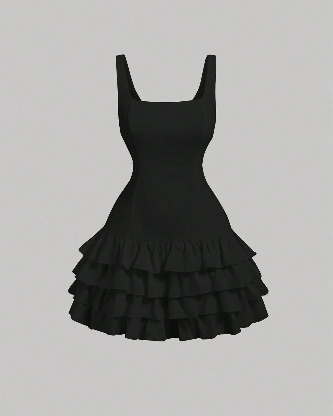 Square Neck Layered Cake Black Dress