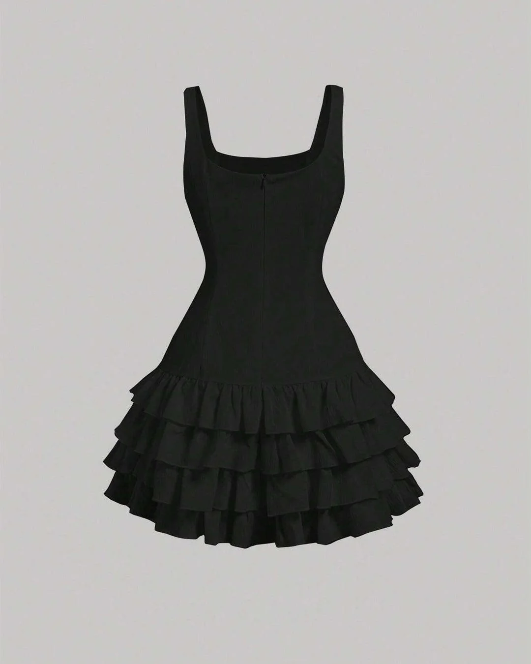 Square Neck Layered Cake Black Dress - Image 2