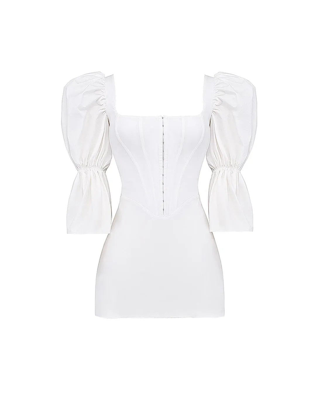 Square Neck Puff Sleeve Corset White Dress - Image 4