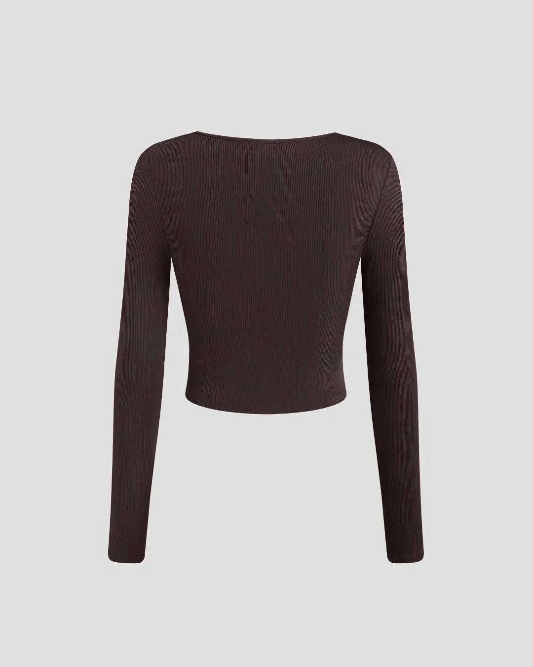 Square Neck Ruched Long Sleeve Top In Chocolate Brown - Image 2