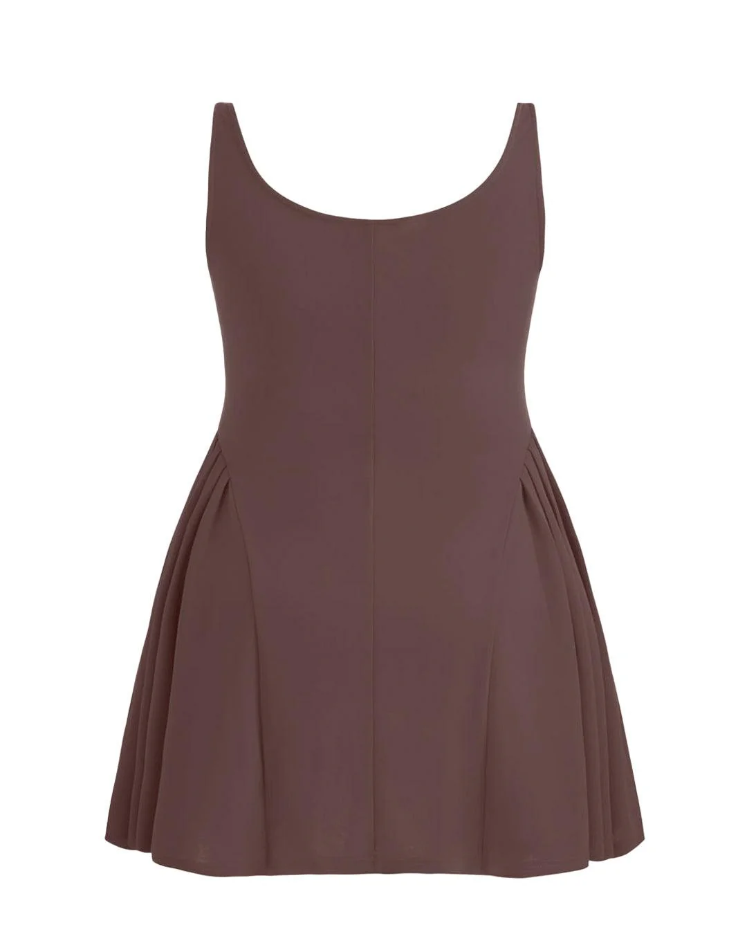 Square Neck Solid Pleated Cami Brown Mini Dress Curve & Plus - Image 4