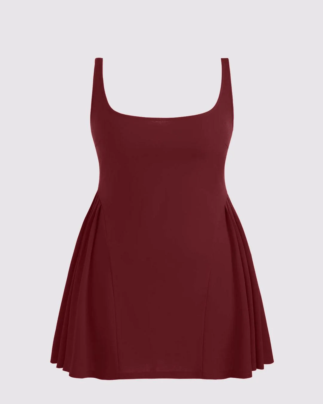 Square Neck Solid Pleated Cami Mini Dress Curve & Plus In Maroon - Image 3