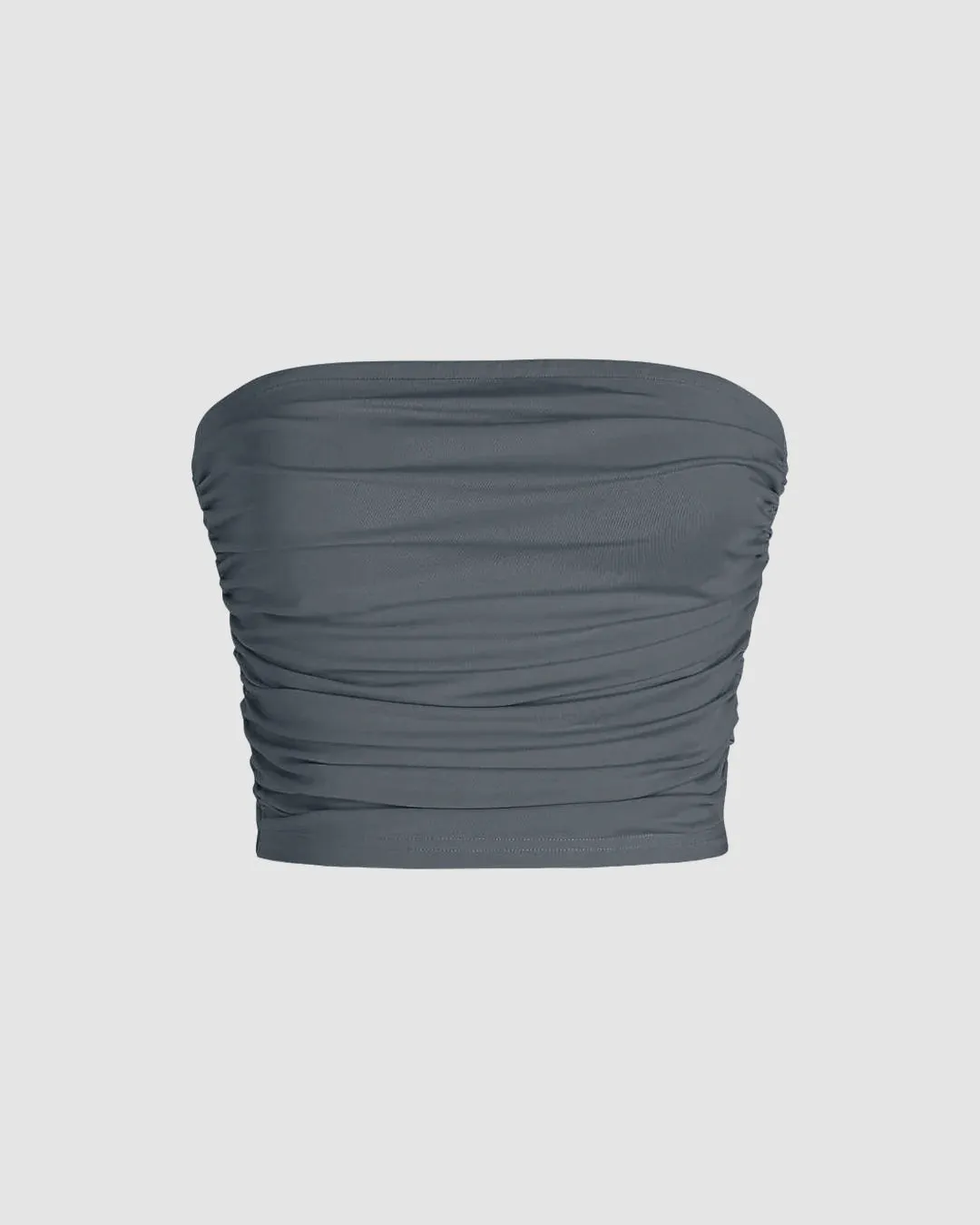 Strapless Ruched Crop Top In Grey