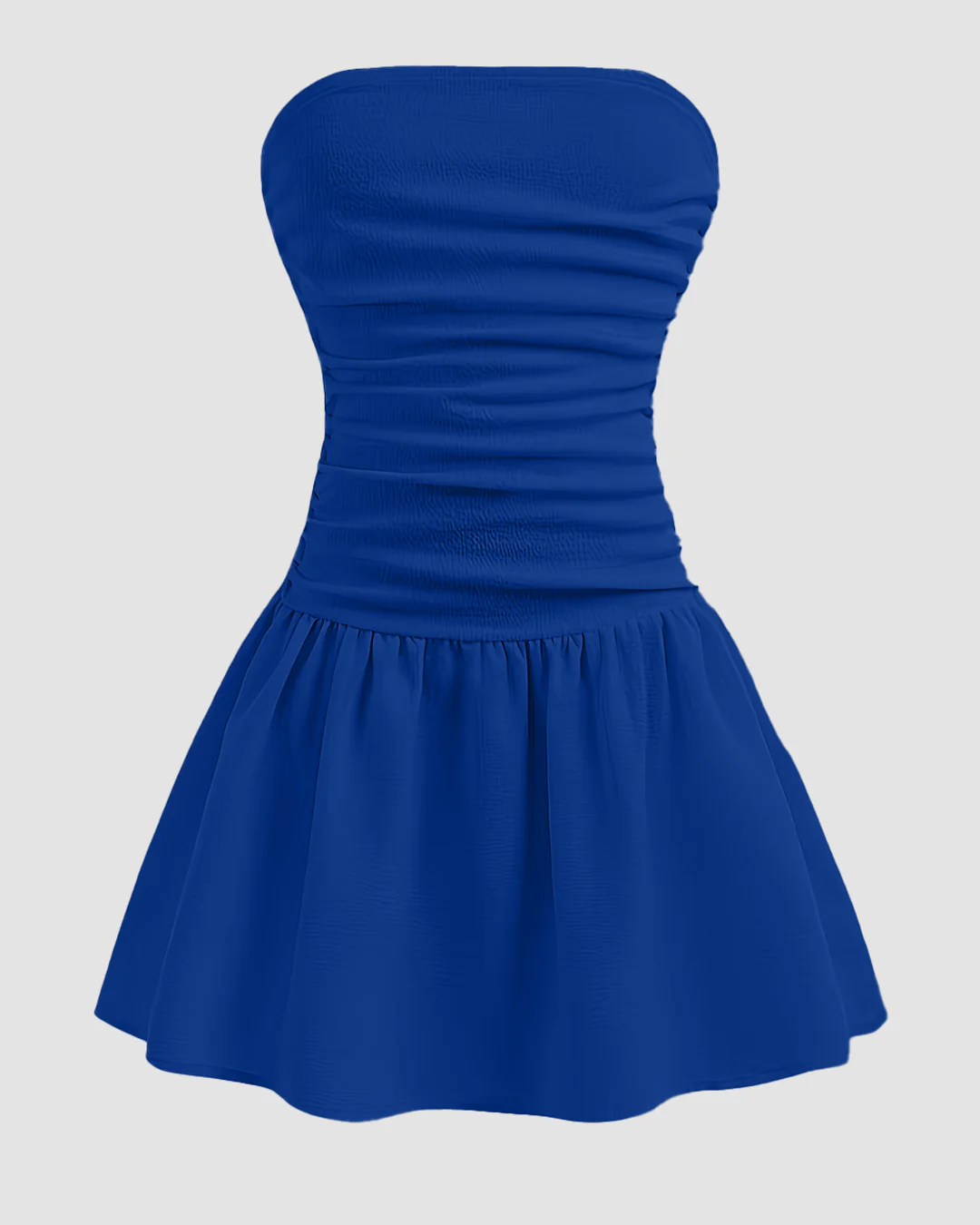 Strapless Ruched Sleeveless Flared Dress in Blue