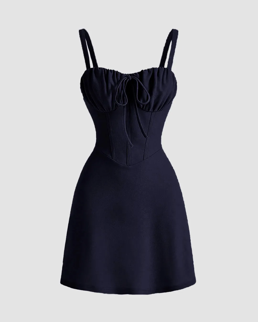 Sweetheart Neck Ruched Mini Dress In Dark Navy