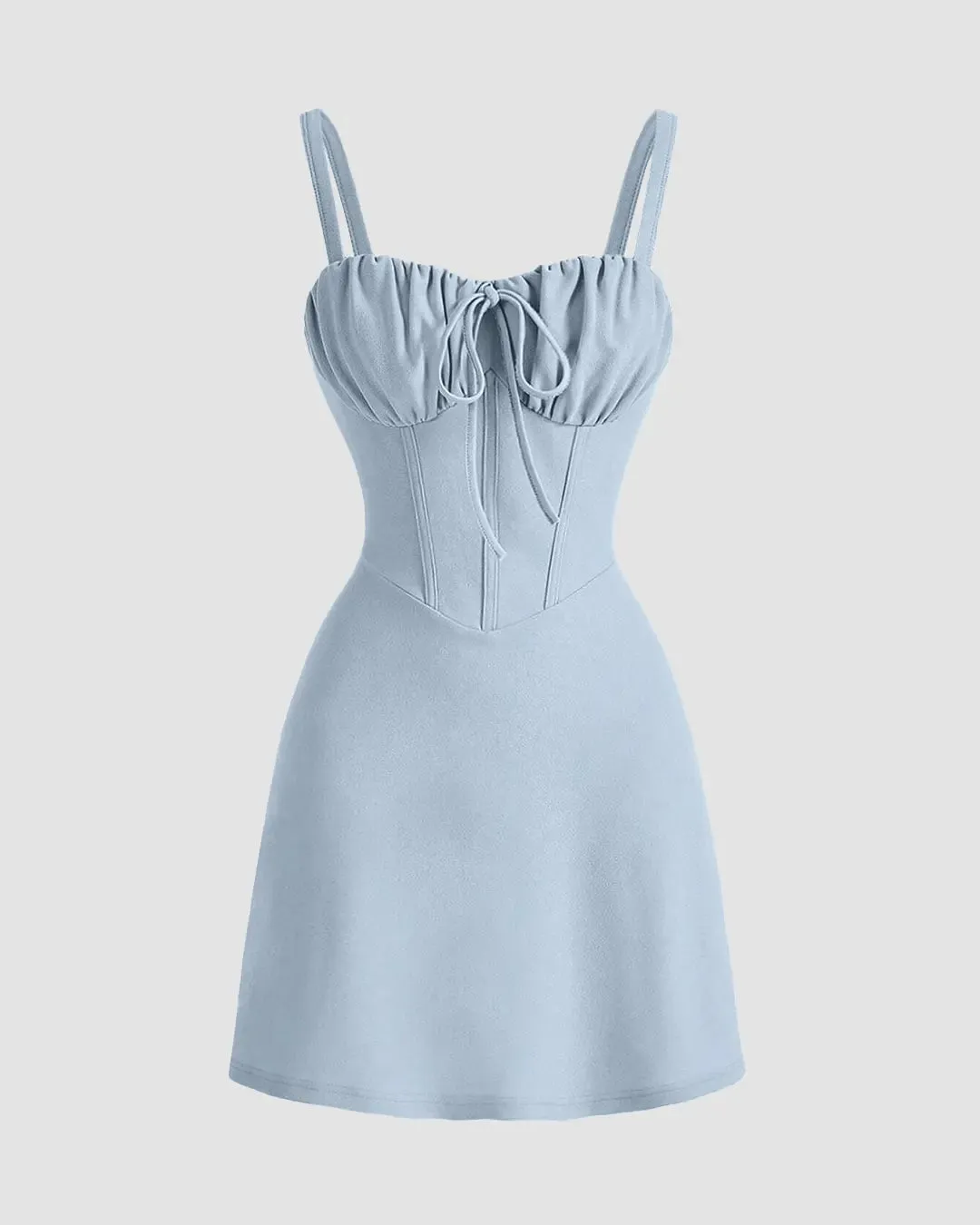 Sweetheart Neck Ruched Mini Dress in Ice Blue