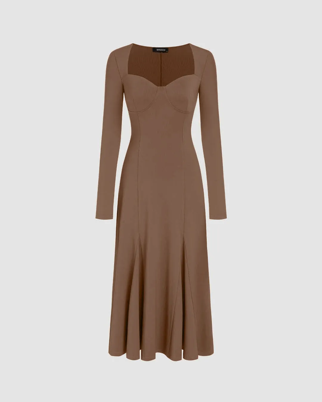 Sweetheart Neck Solid Split Maxi Dress In Brown