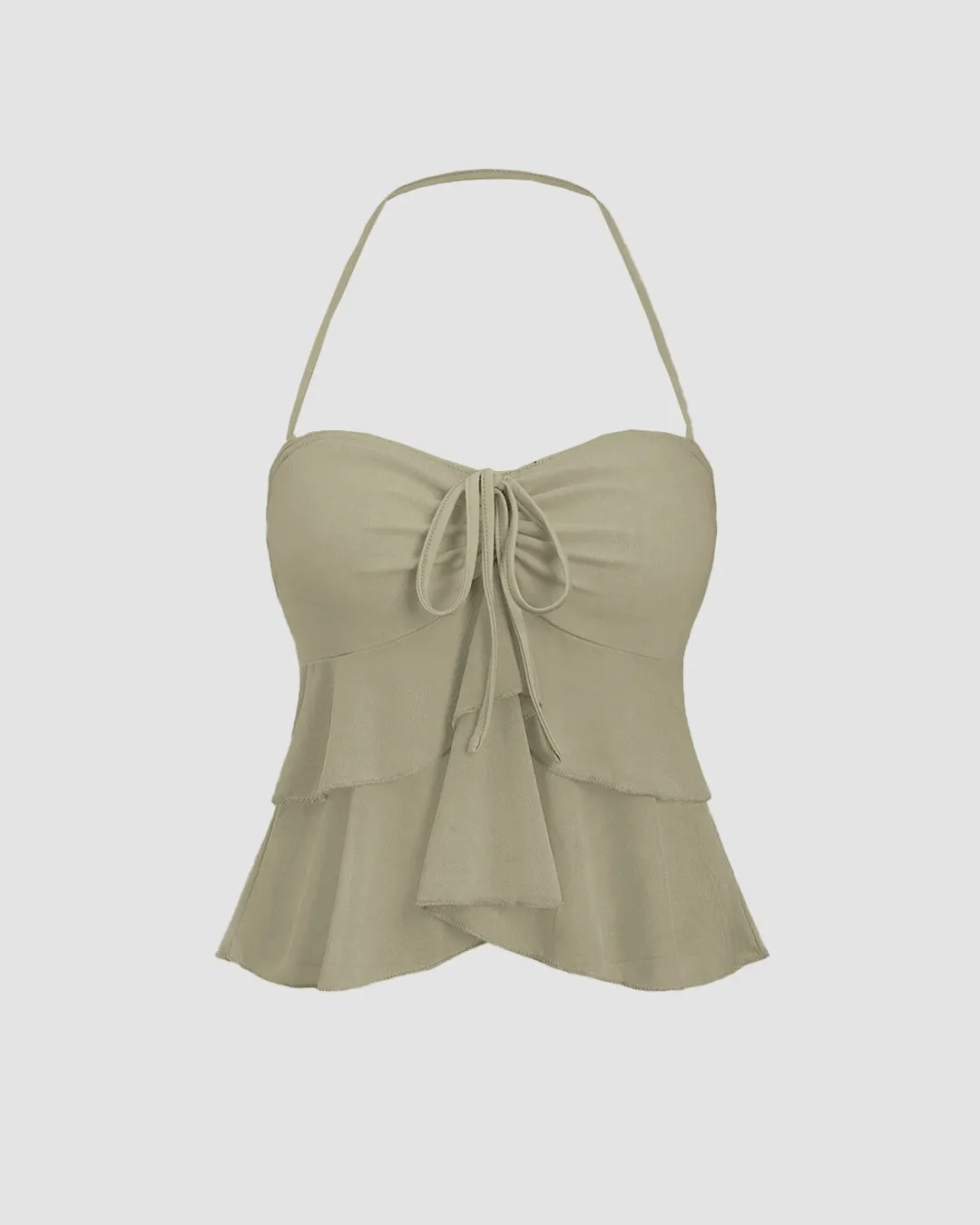 Sweetheart Neck Tiered Halter Top in Herbal Green