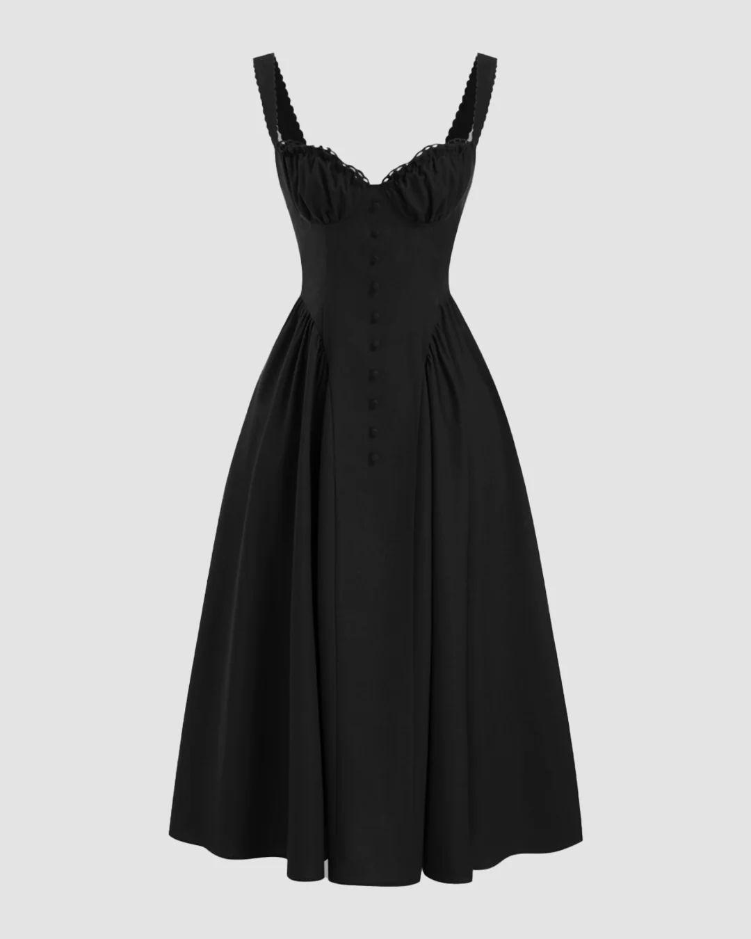 Sweetheart Neckline Ruffled Lace Up Flared Maxi Dress in Black