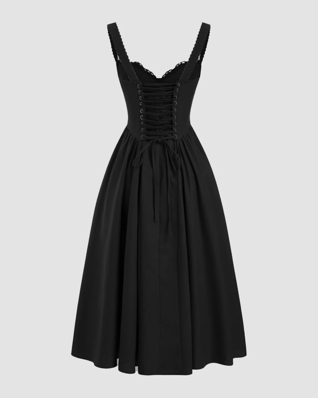 Sweetheart Neckline Ruffled Lace Up Flared Maxi Dress in Black - Image 2