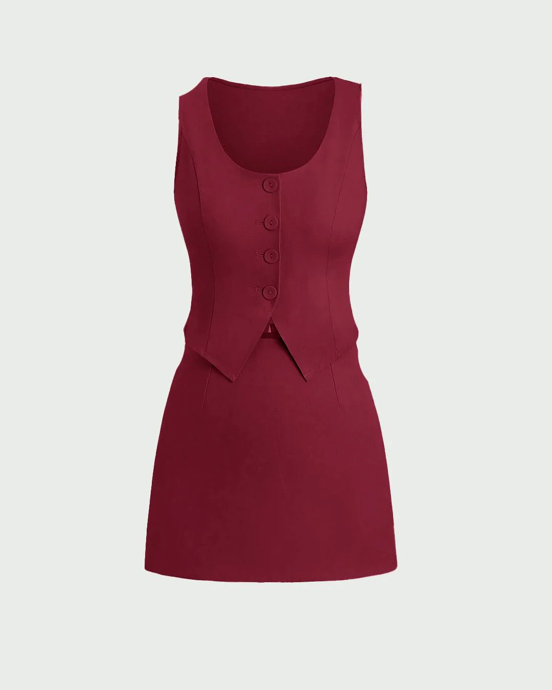 Tailored Waistcoat With Mini Skirt In Redberry