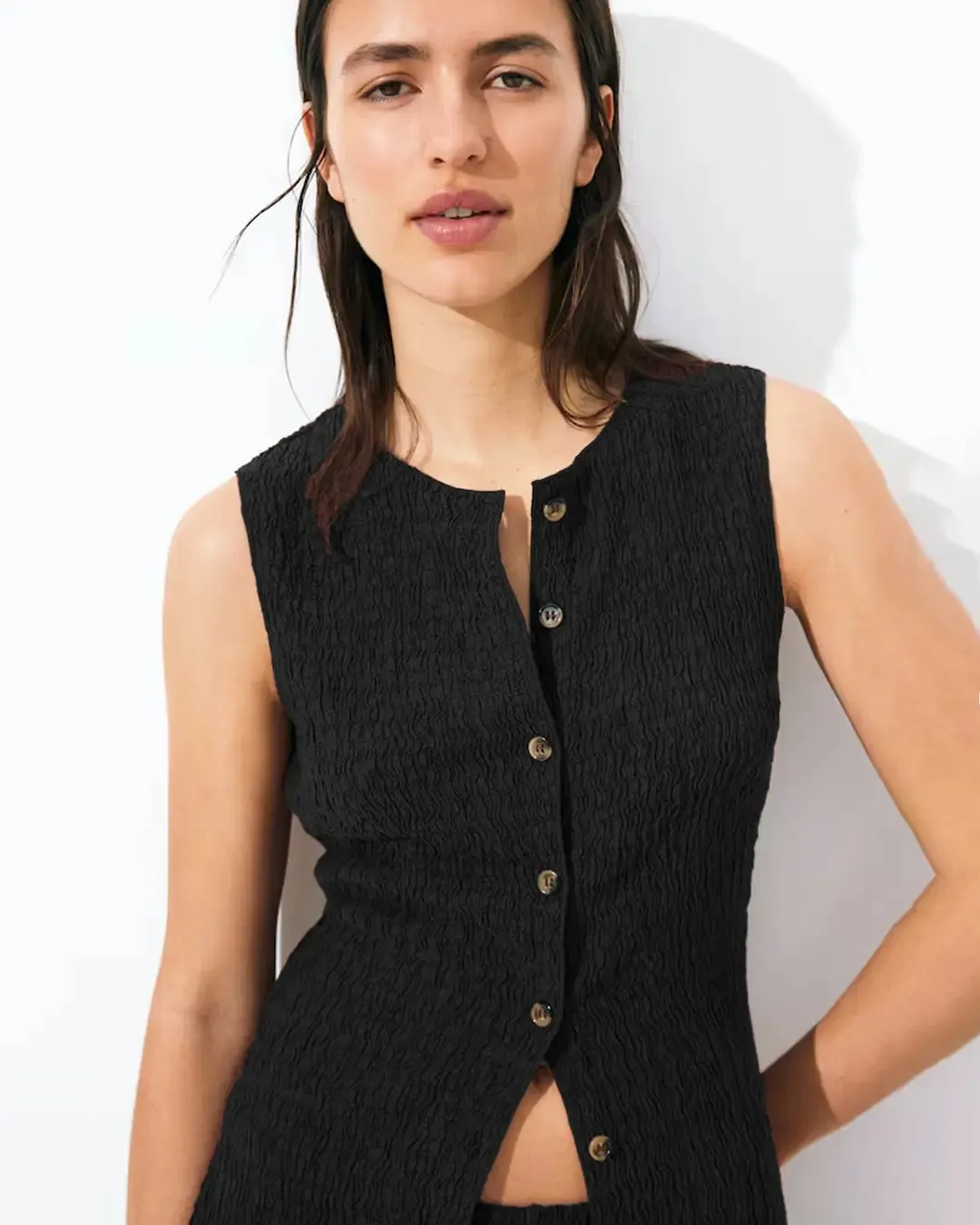 Textured Jersey Waistcoat In Black - Image 2