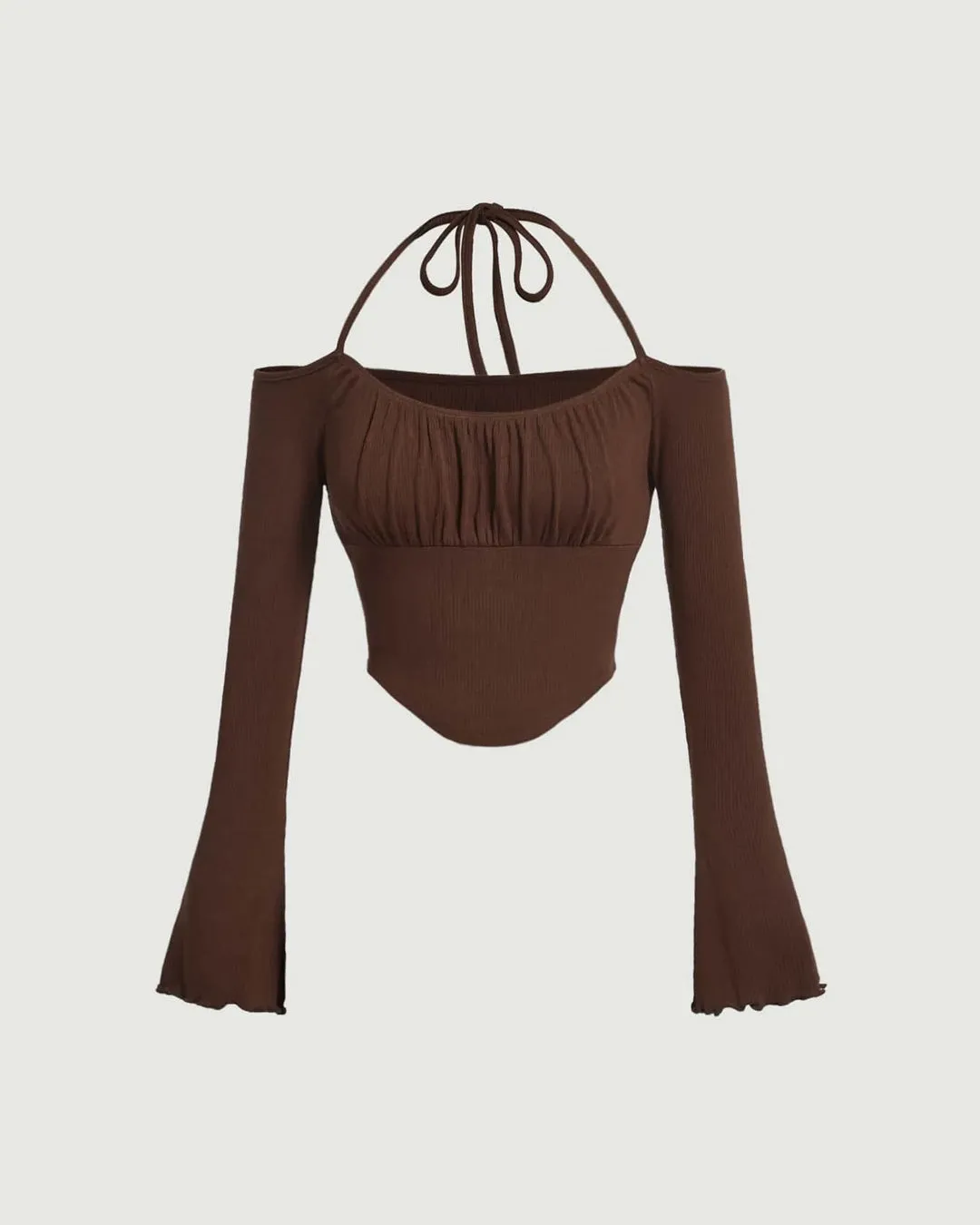 Tie Around Corset Off Shoulder Top In Chocolate Fonde