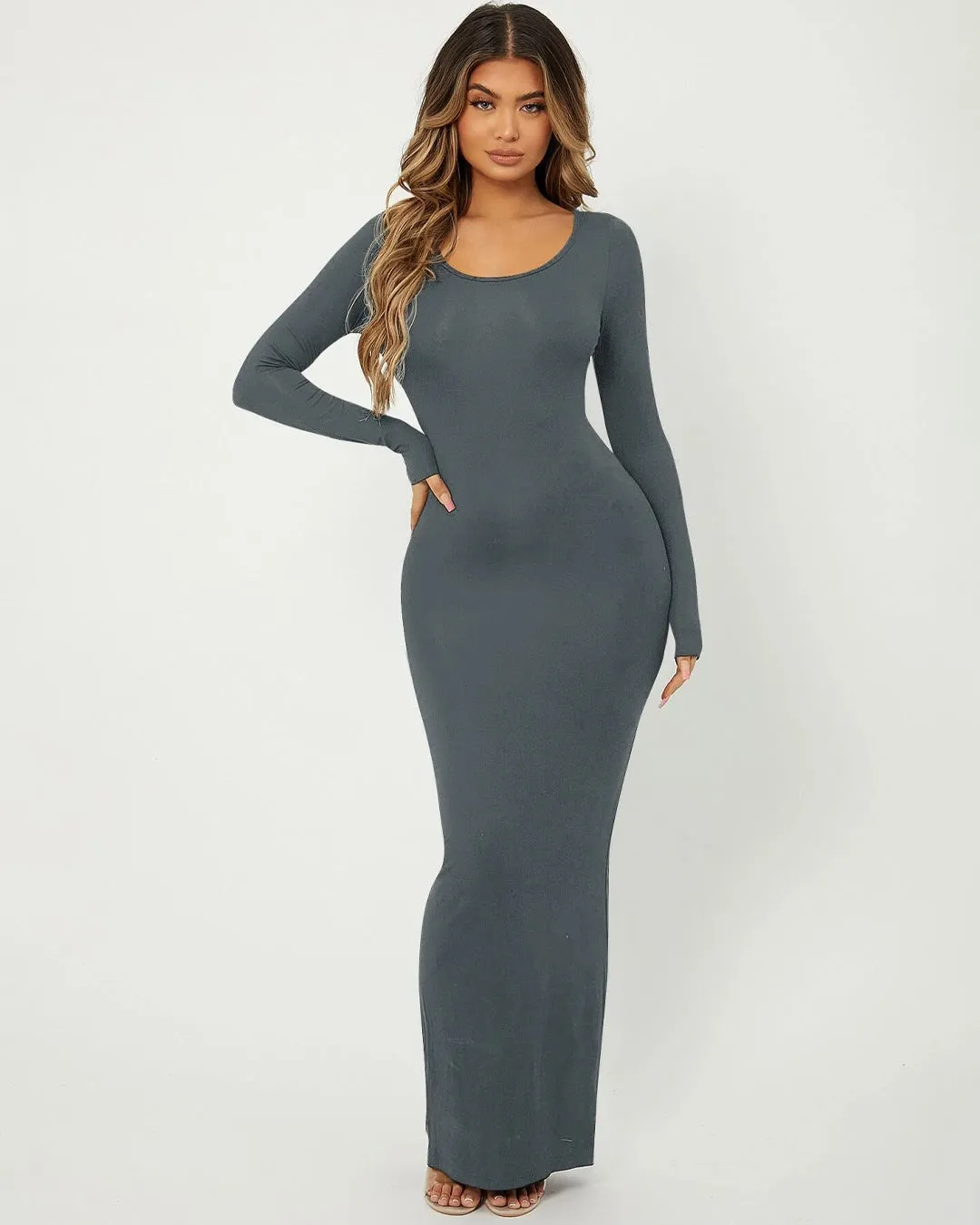 Trending Hollywood Style Bodycon Full Sleeve Dress In Grey - Image 3