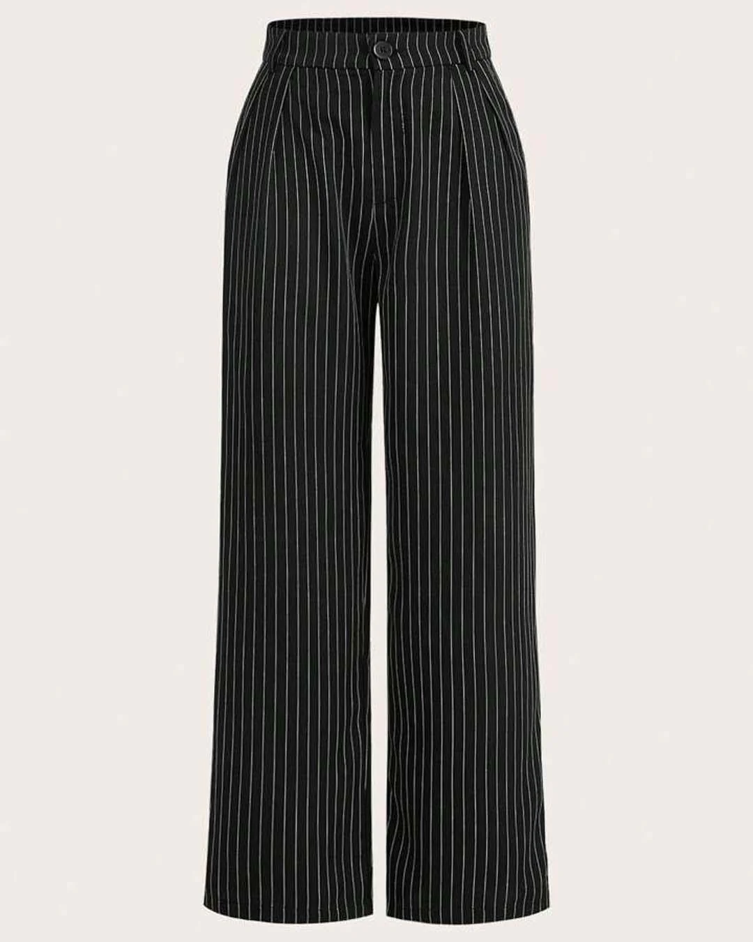 Trendy Korean Style Pinstripe Trousers in Black