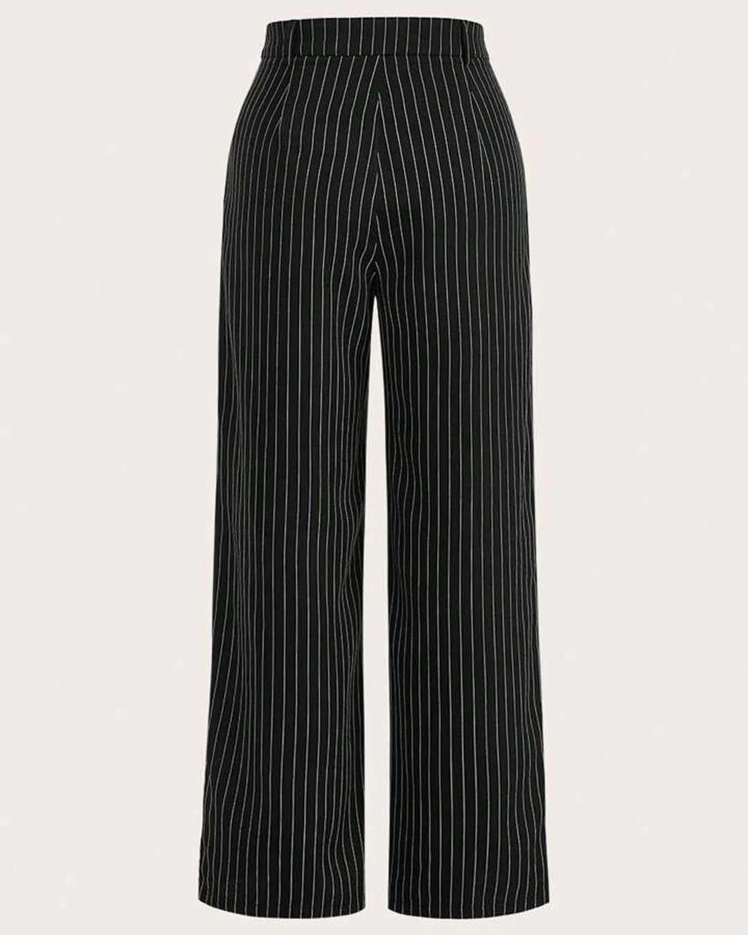 Trendy Korean Style Pinstripe Trousers in Black - Image 2