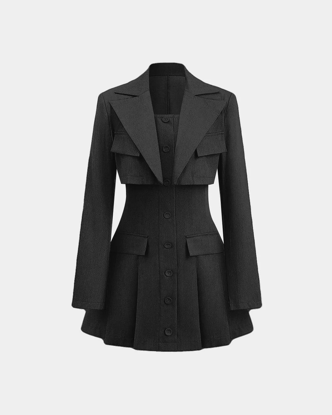 Turndown Collar Blazer & Bustier Two Piece Dress In Black