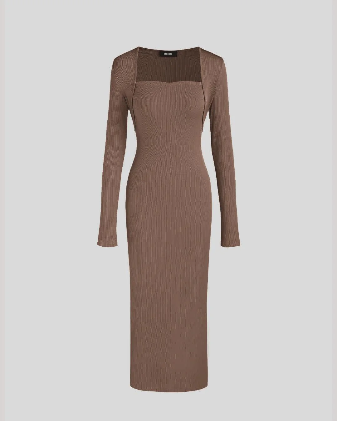 Two Piece Elegant Bodycon Dress With Shrug In Brown