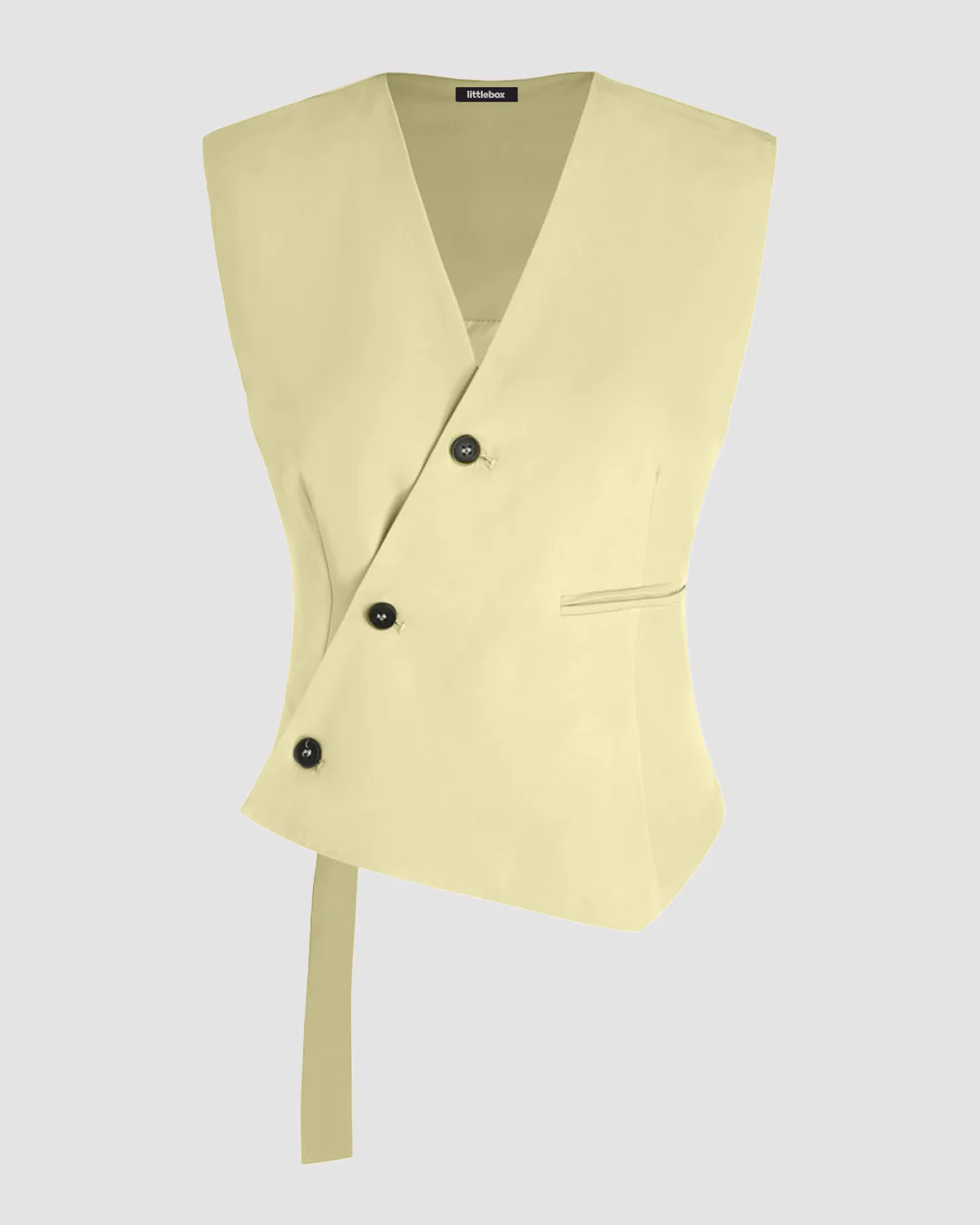 V-Neck Asymmetrical Belted Waistcoat in Yellow