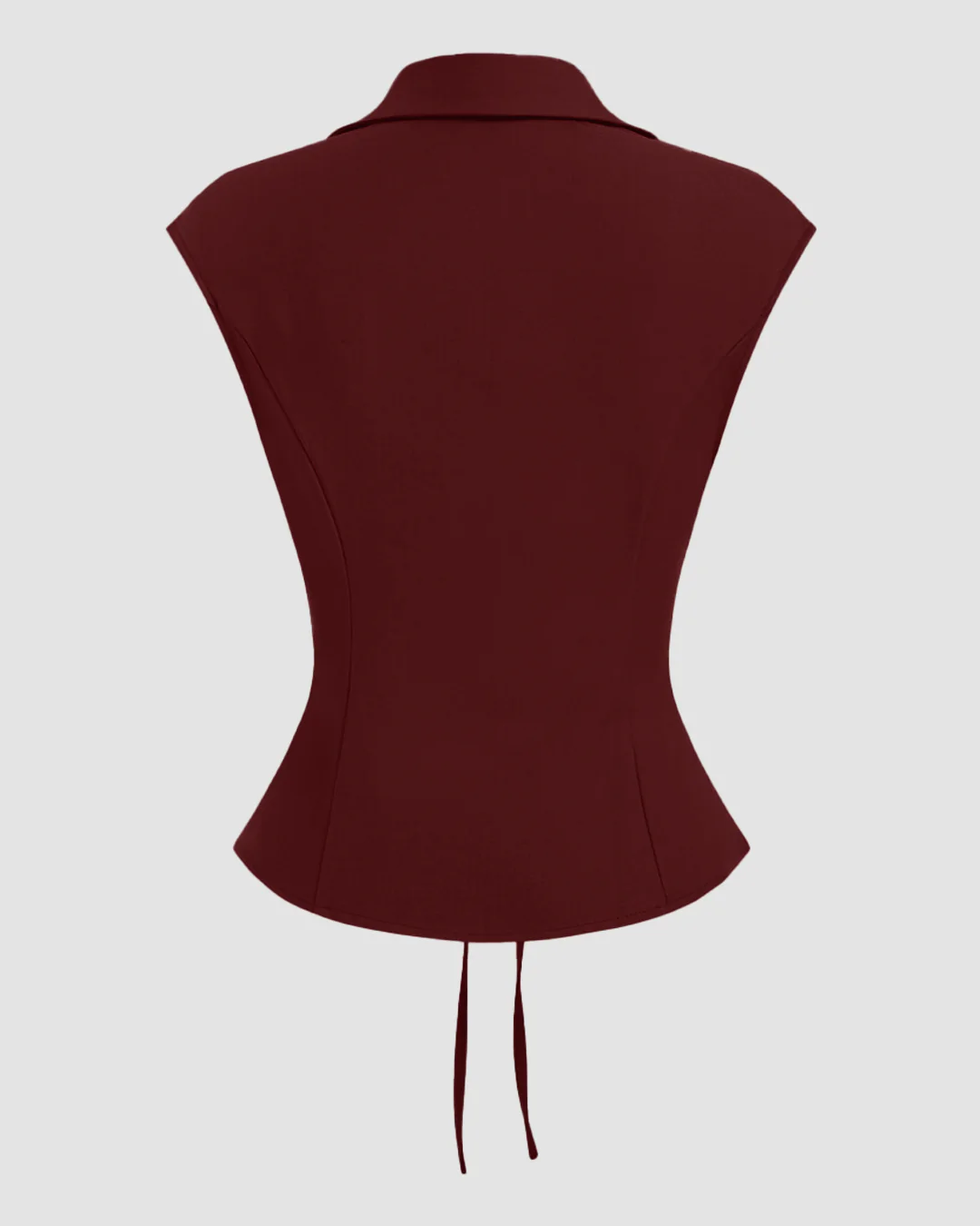 V-Neck Ruched Ruffled Tie Front Top in Maroon - Image 2