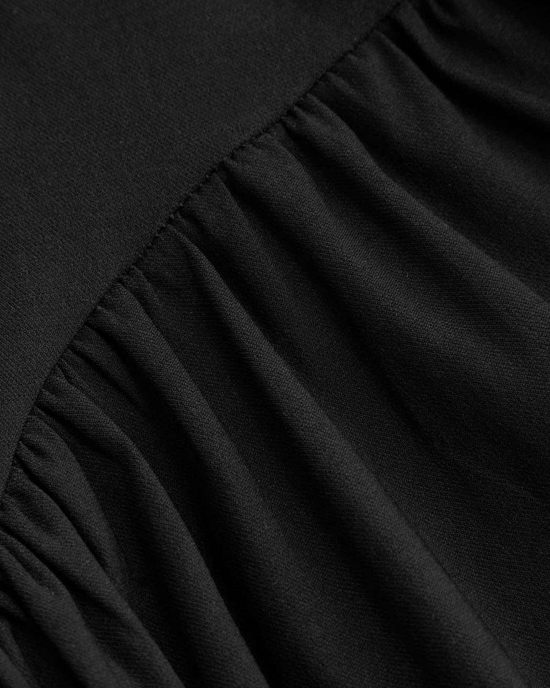 V-neck Solid Knotted Ruffle Halter Mini Black Dress - Image 3
