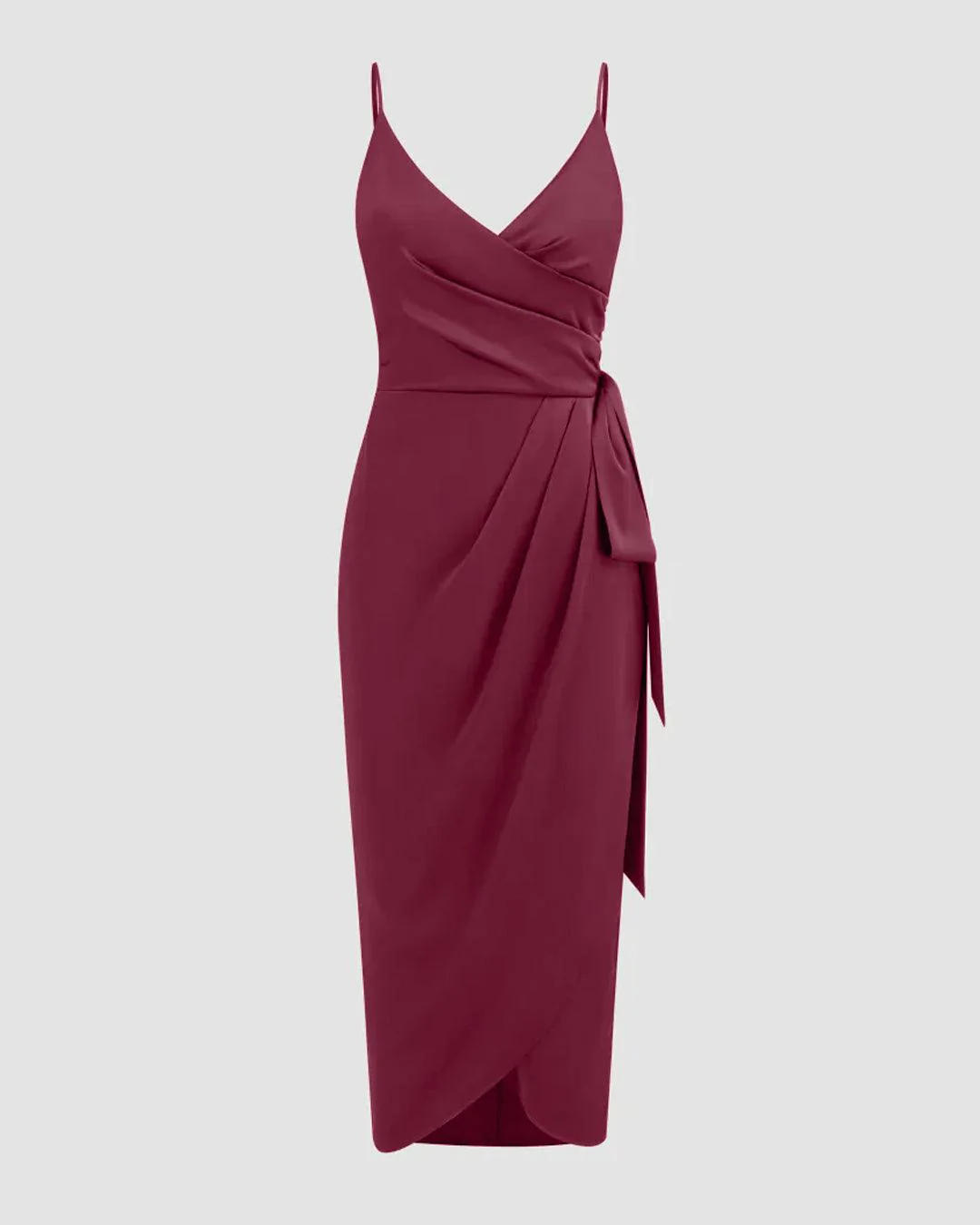 V-neck Wrap Knotted Maxi Dress In Rose Red