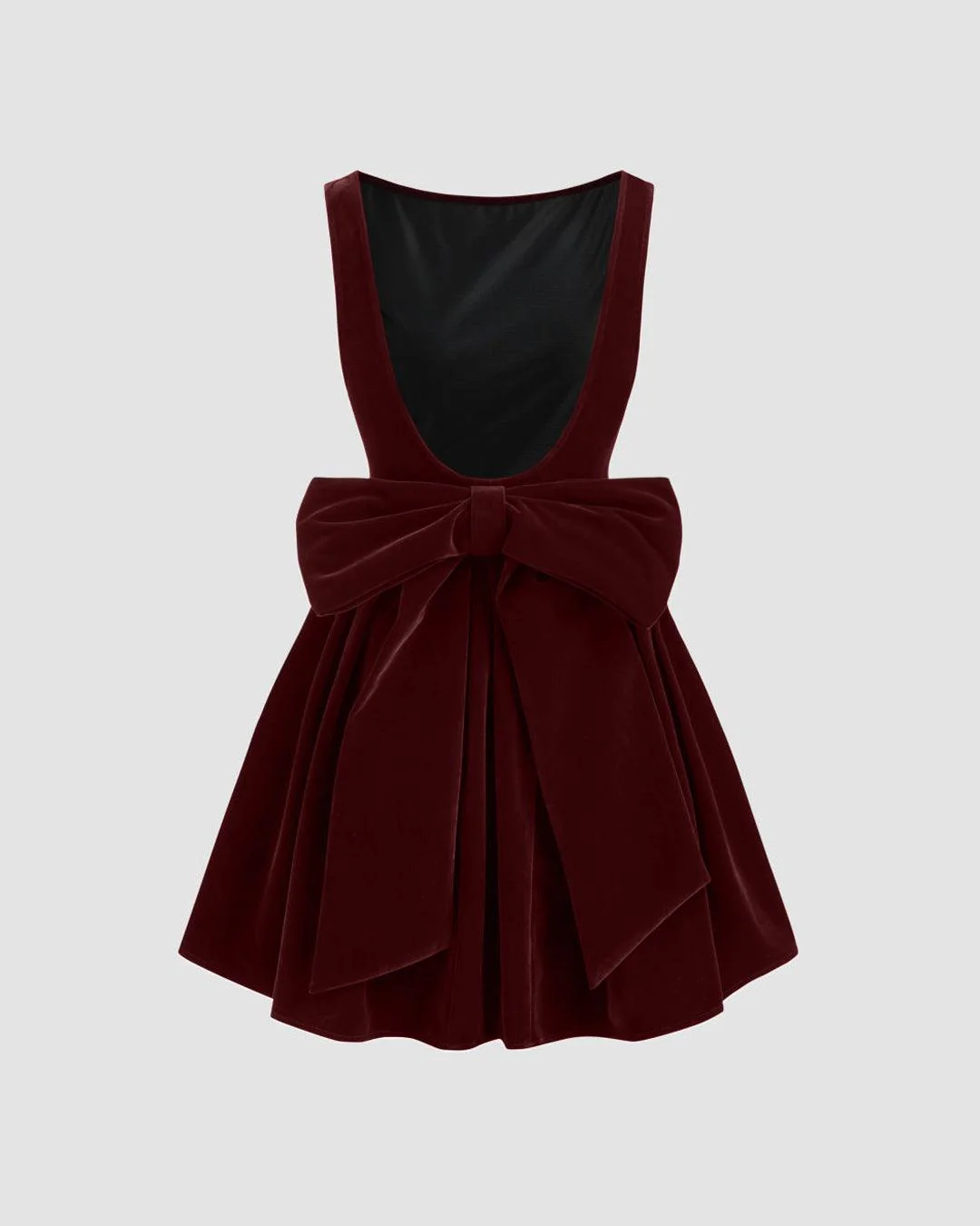 Velvet Boat Neck Bowknot Backless Short Midi Dress In Cherry Red