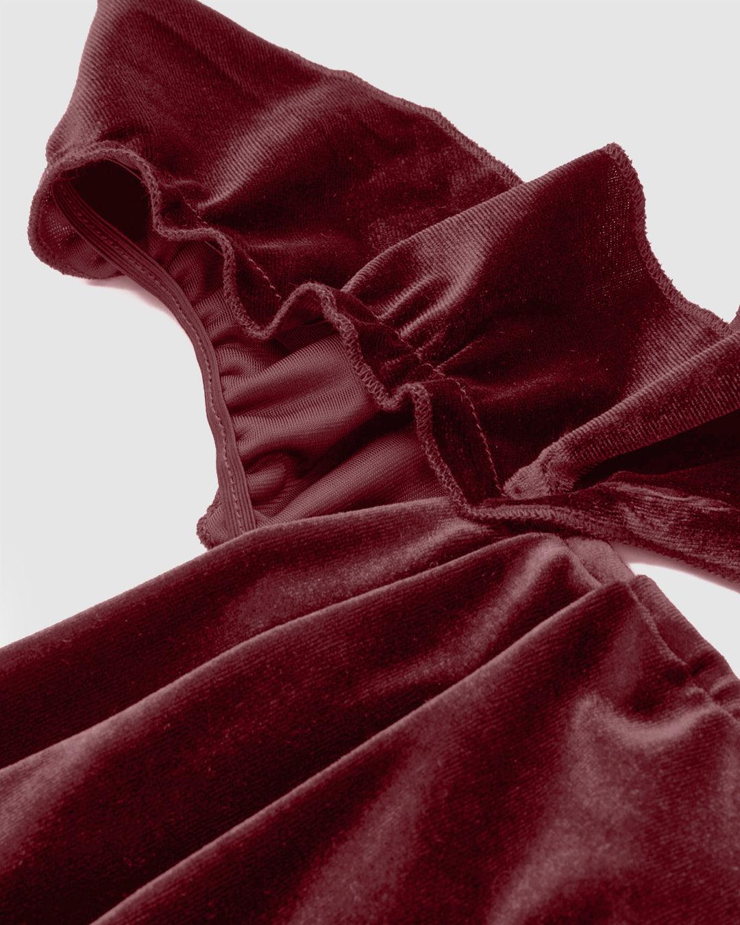 Velvet Cowl Neck Solid Ruffle Maxi Dress  In Rose Gold - Image 3