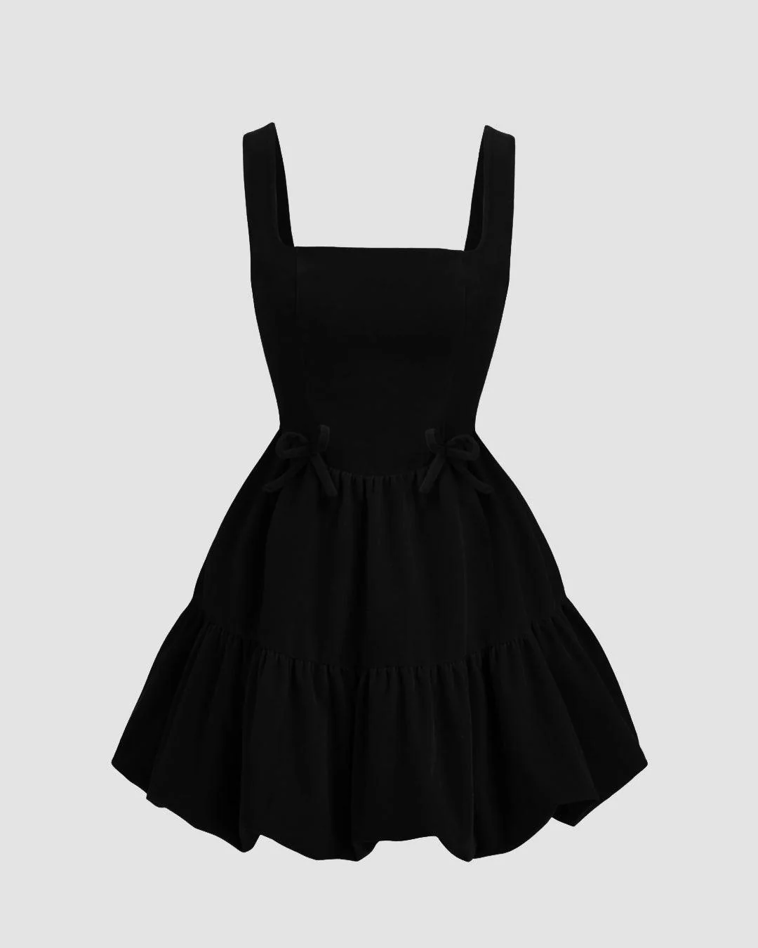 Velvet Lace Up Bowknot Bubble Mini Dress In Black