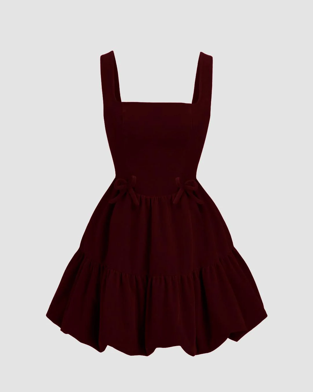Velvet Lace Up Bowknot Bubble Mini Dress In Cherry Red