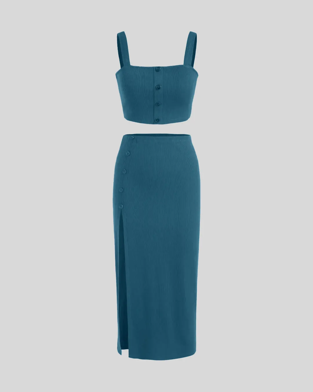 Welcome Summer Set Of Two Crop Top And Skirt In Teal Blue