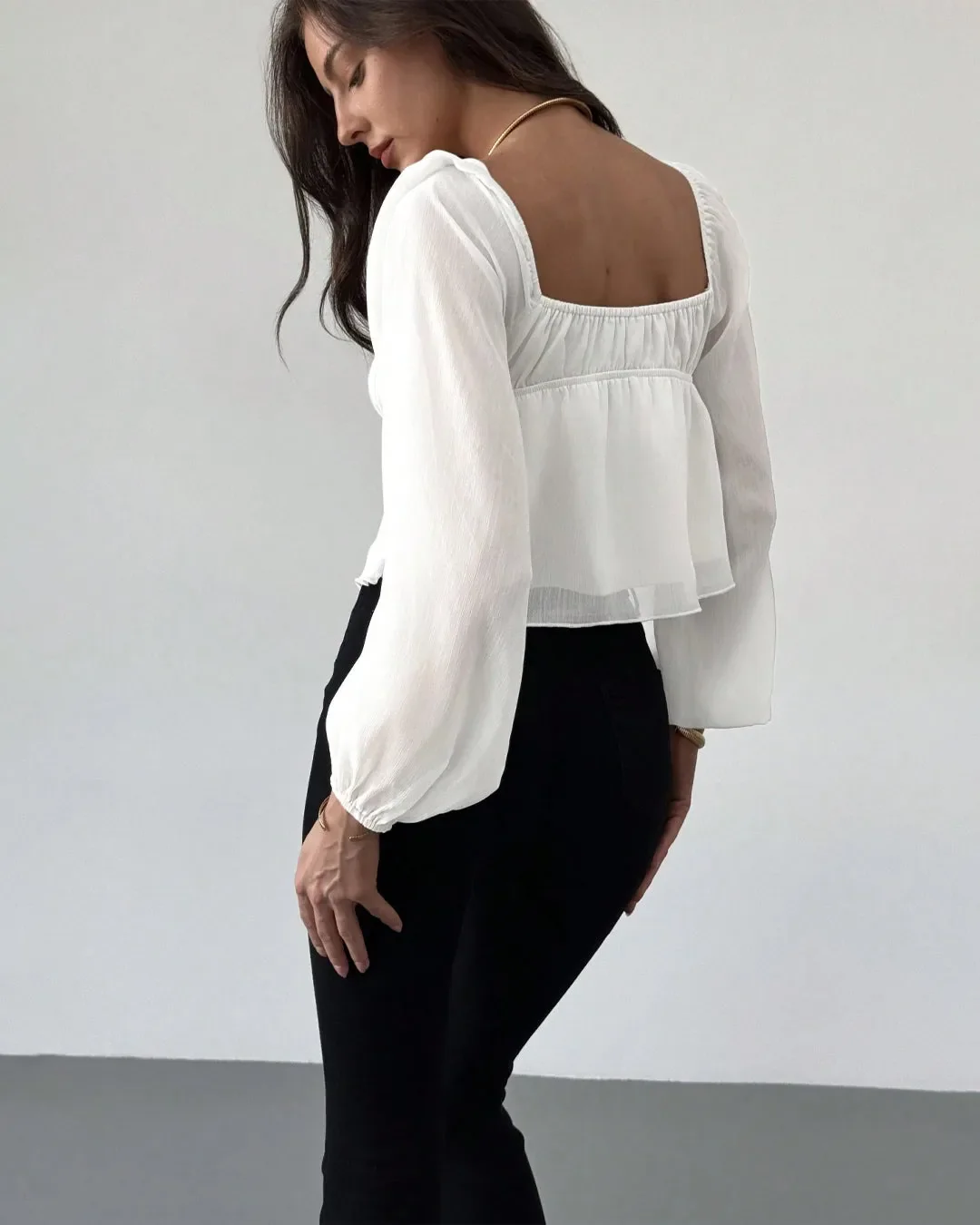 White Puff Sleeve Sweetheart Neck Corset Style Top - Image 3
