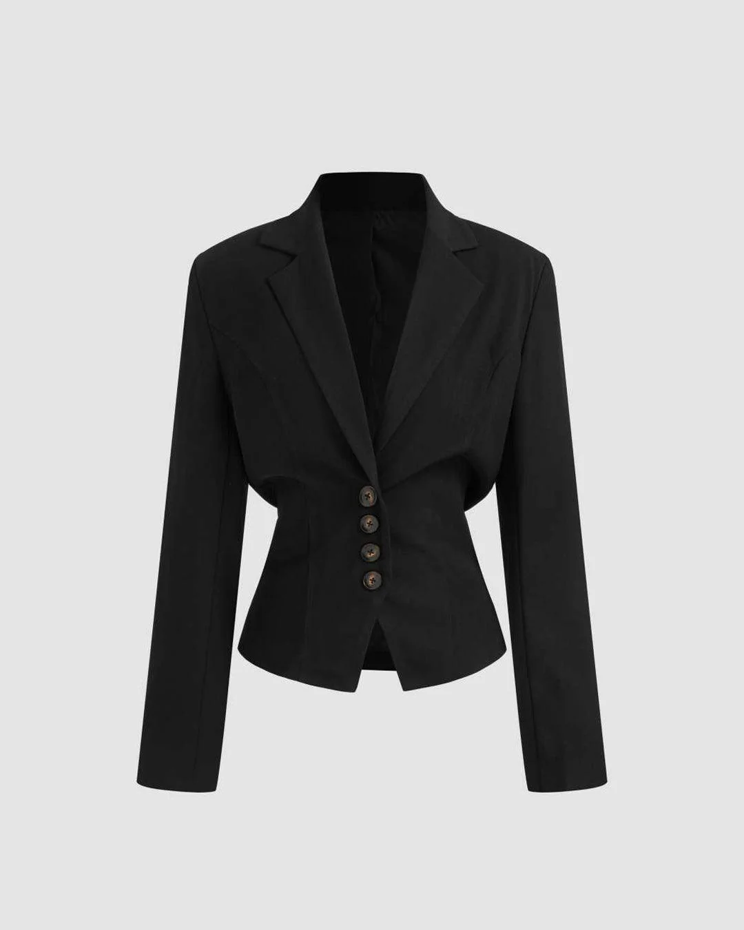 Woven Collar Solid Lace Up Button Blazer In Black