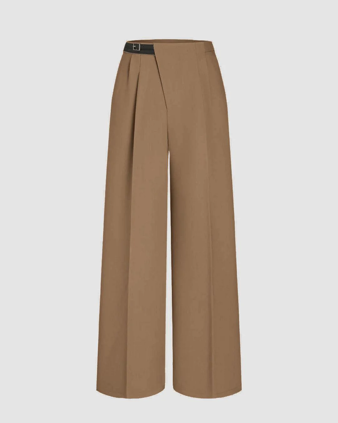 Wrapped Pleated Brown Trousers Without Belt