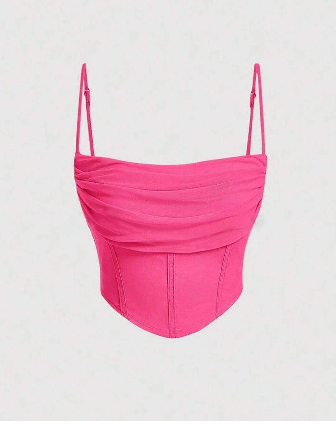 Y2K Solid Ruched Mesh Cami Hot Pink Top