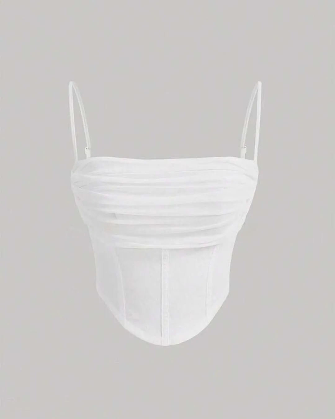 Y2K Solid Ruched Mesh Cami White Top