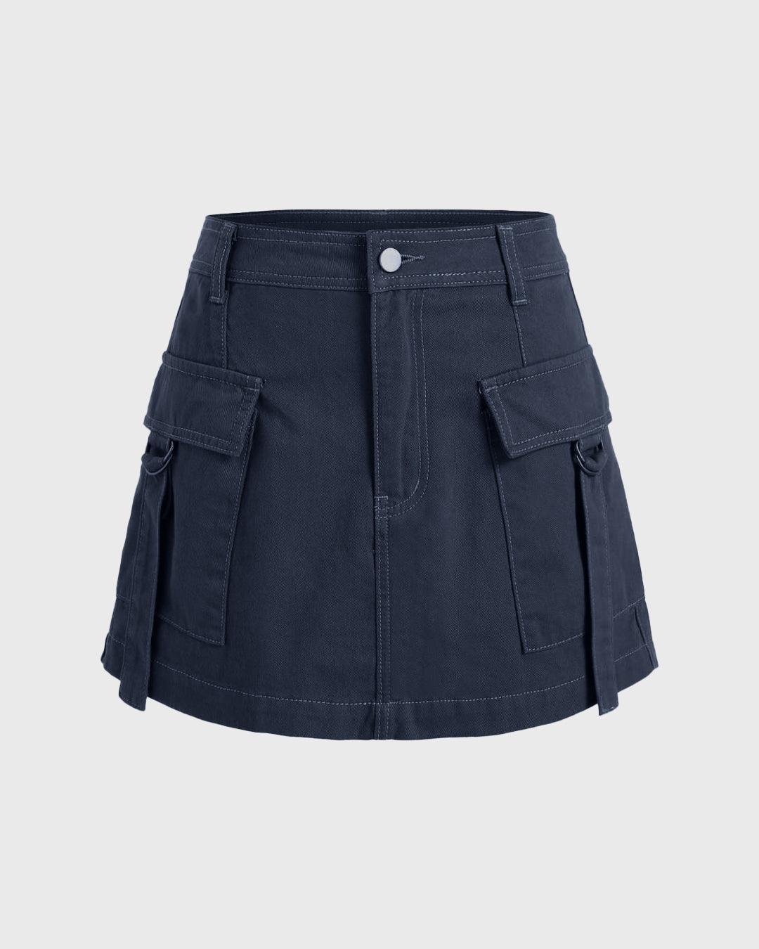 Y2K Trending Utility Skirt In Dark Blue